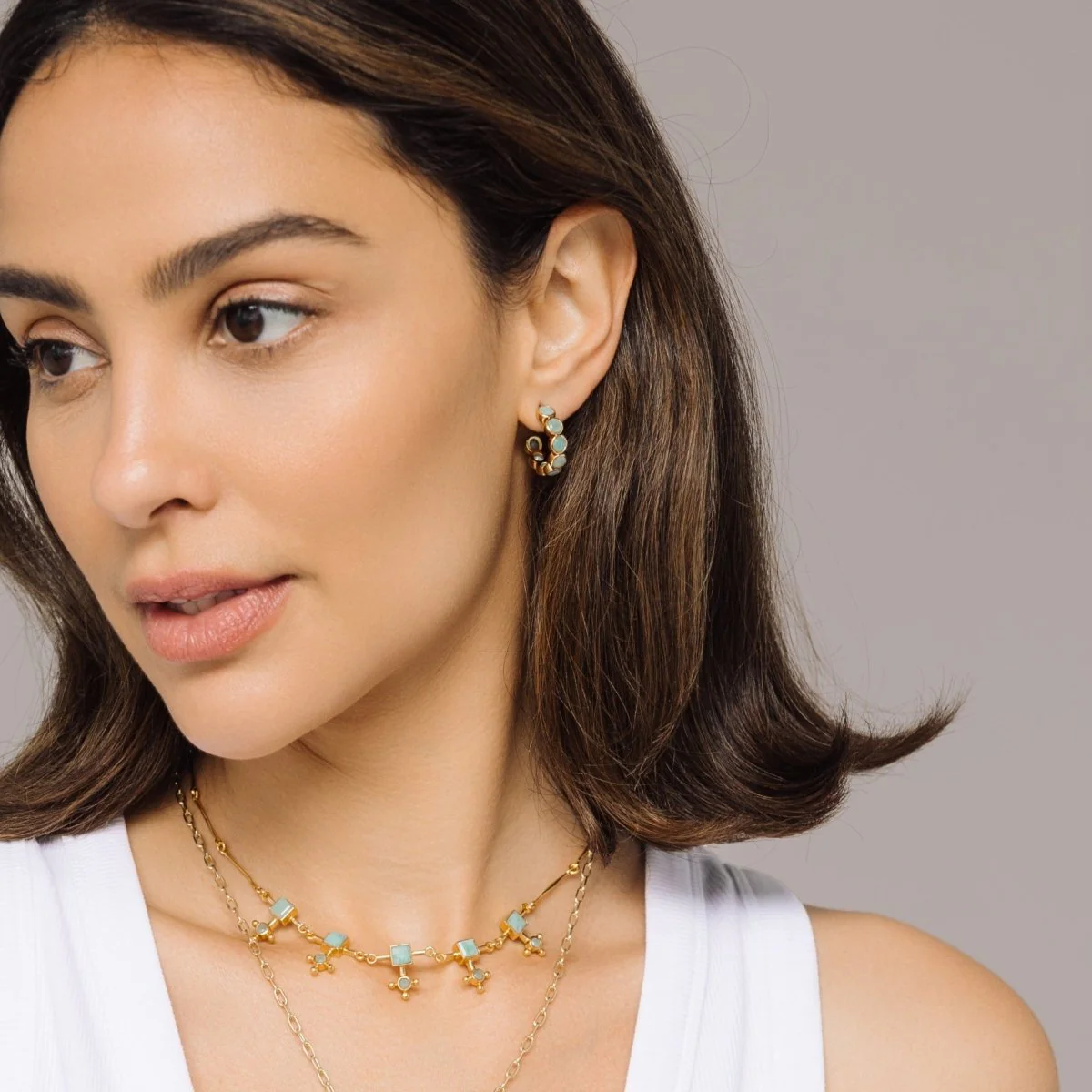 Amazonite Gold Hoop Earrings - Image 3