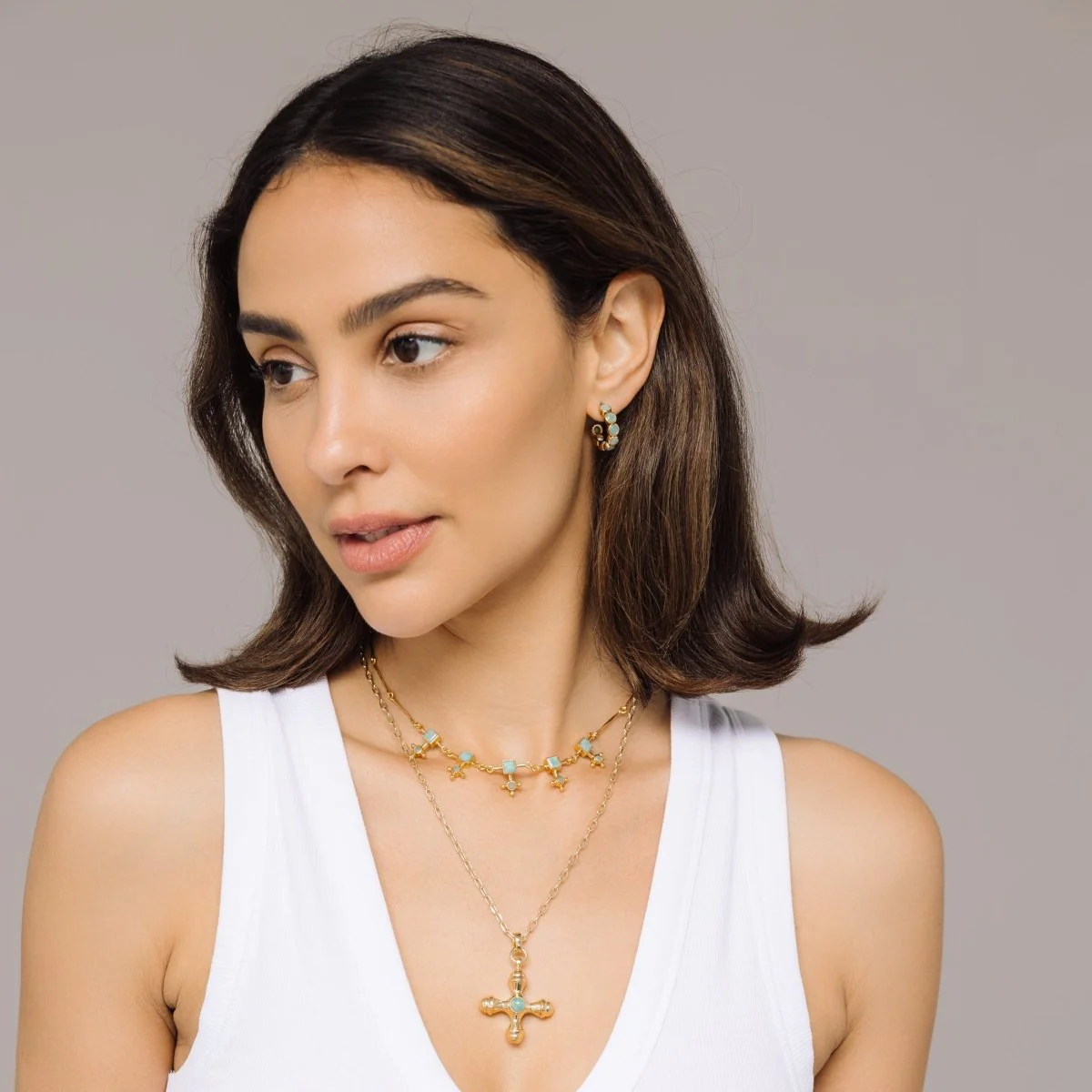 Amazonite Gold Hoop Earrings - Image 5