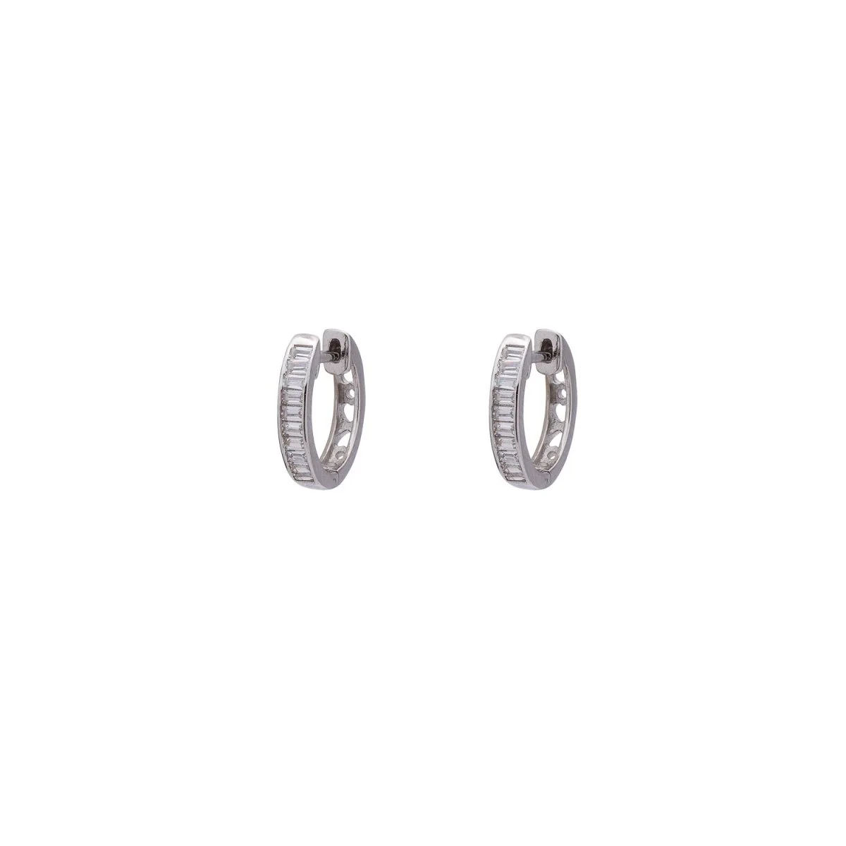 Baguette Small Hoop Silver Earrings with Cubic Zirconia