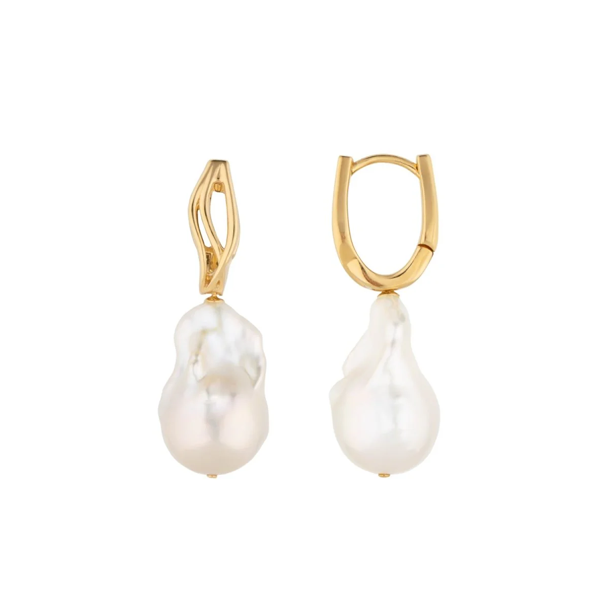 Baroque Pearl Wave Gold Hoop Earrings
