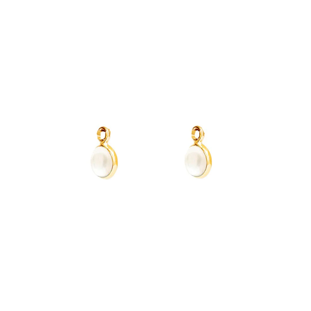 June Birthstone Gold Hoop Earrings - Pearl (Charm sold with hoops or individually) - Image 3