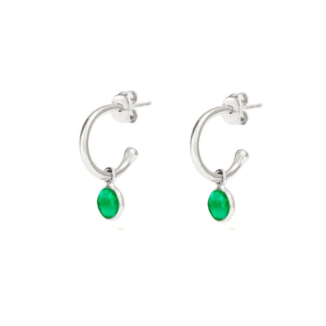 May Birthstone Silver Hoop Earrings - Emerald (Charm sold with hoops or individually)