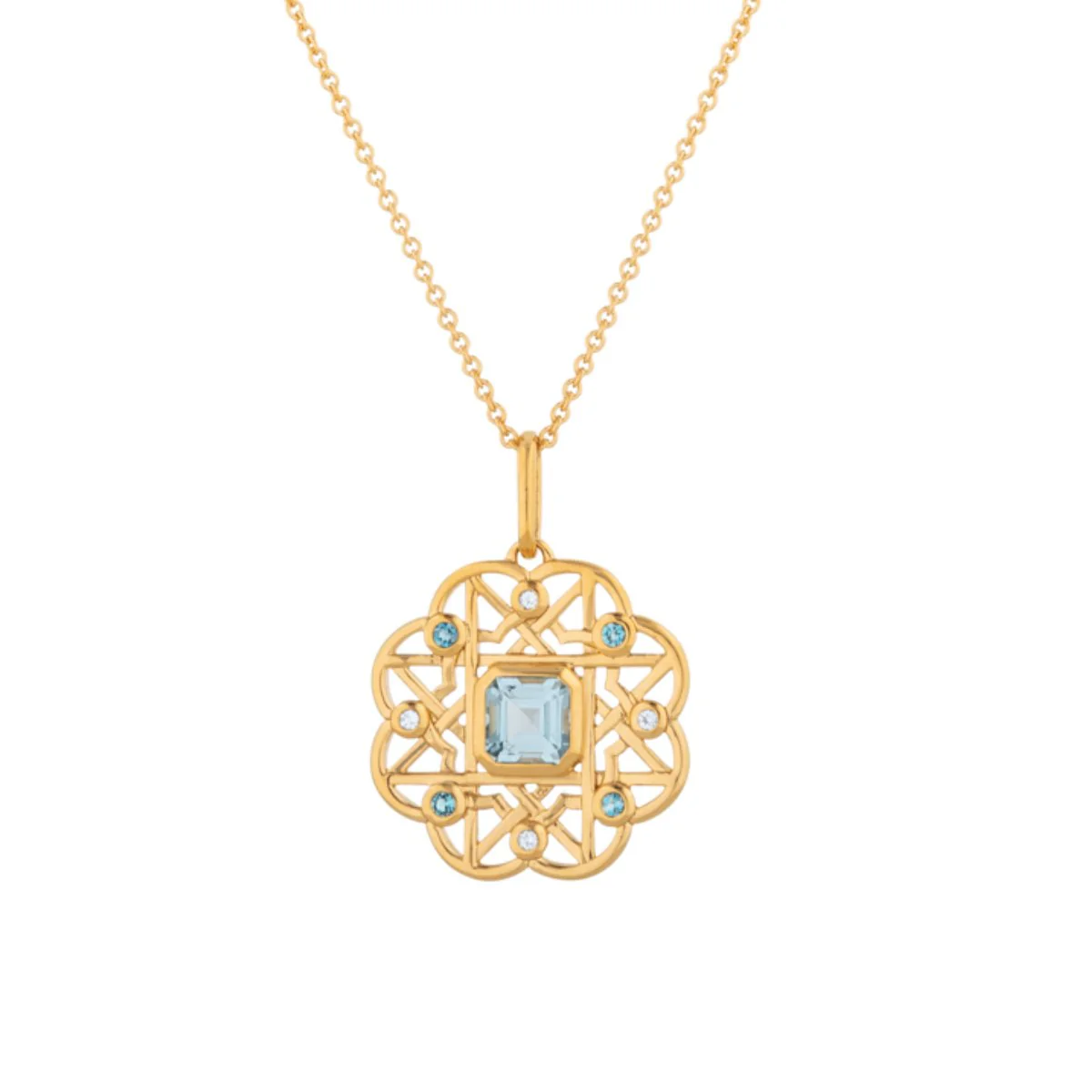 Blue Topaz Gemstone Flower Gold Necklace - Image 3