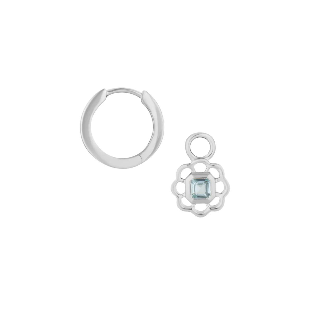 Blue Topaz Gemstone Flower Silver Drop Hoop Earrings - Image 3