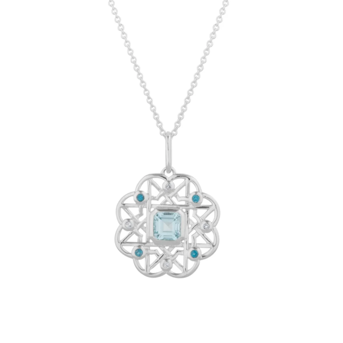 Blue Topaz Gemstone Flower Silver Necklace - Image 3