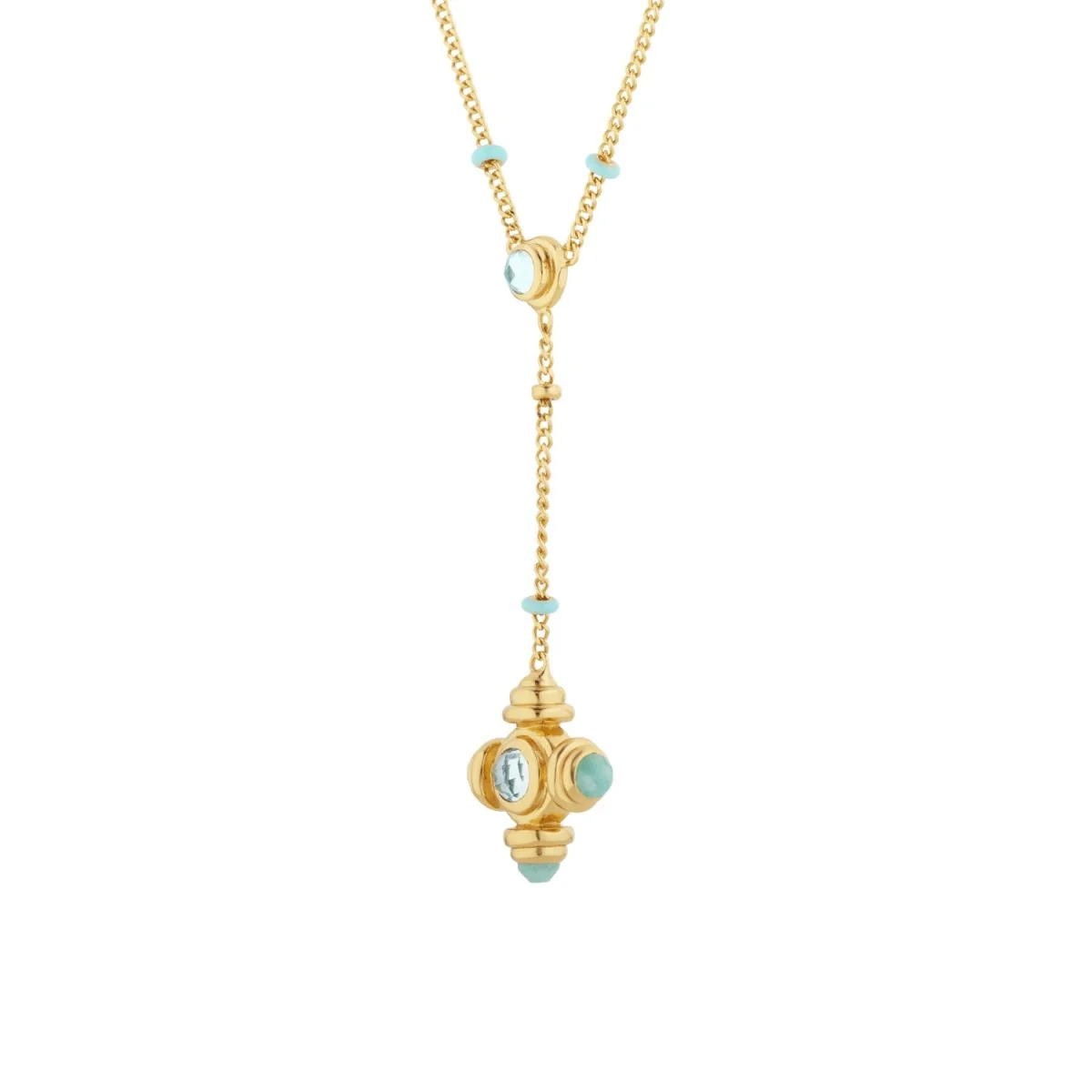 Blue Topaz Cross Gold Lariat Necklace - Image 4