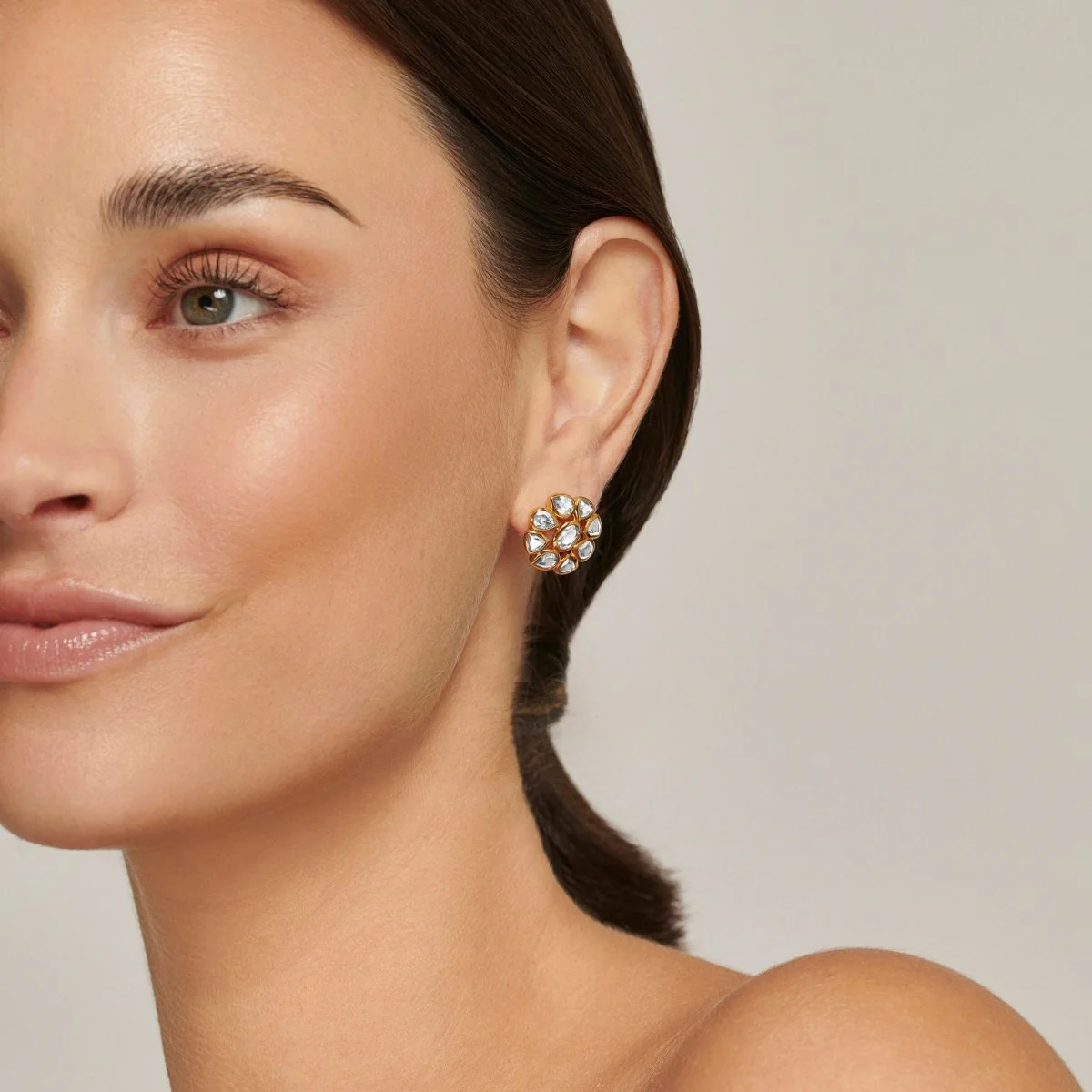 Blue Topaz Statement Gold Stud Earrings - Image 3