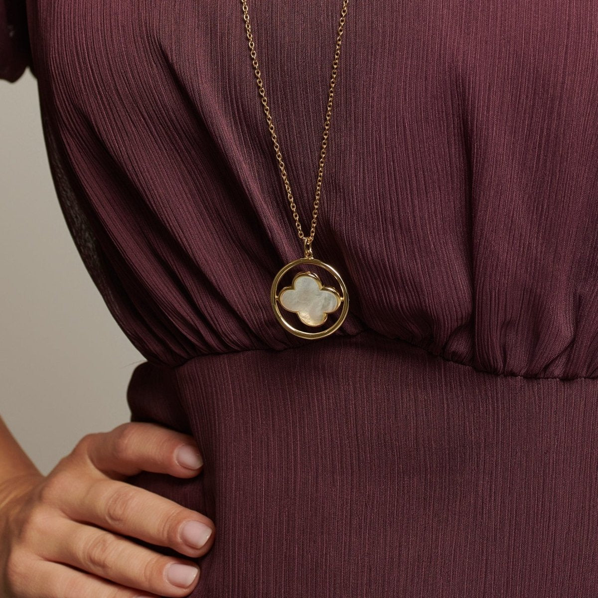 Clover Gold Large Swivel Necklace with Mother of Pearl (Long) - Image 3