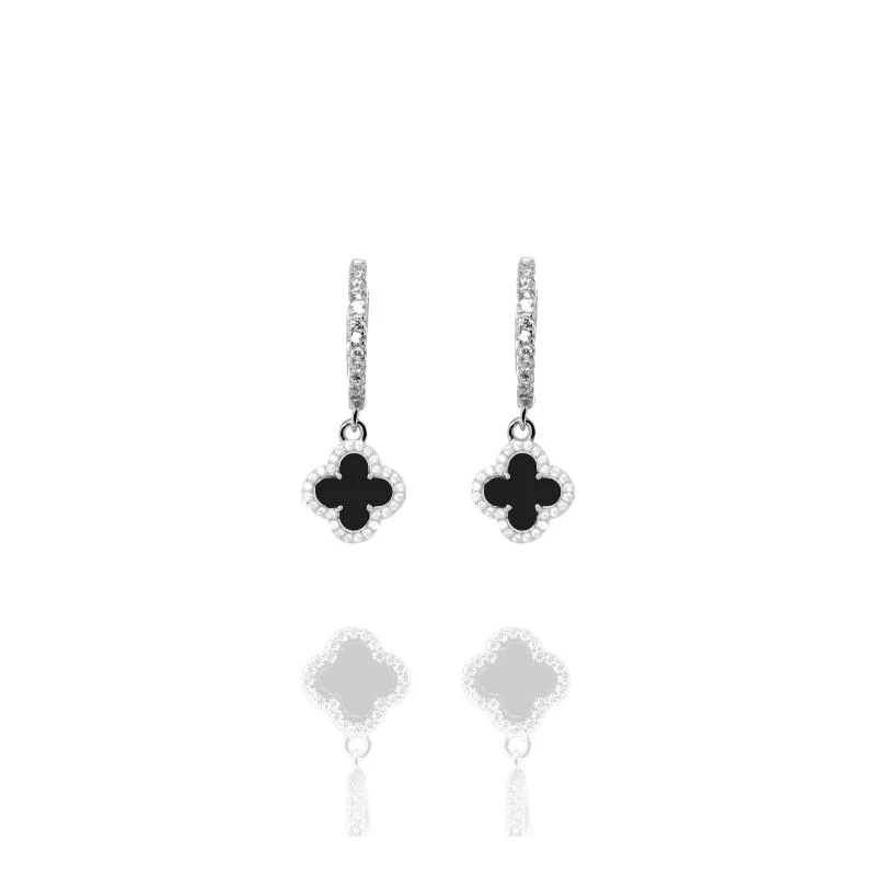 Clover Hoops with Black Onyx and Cubic Zirconia (Silver)