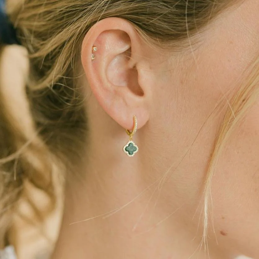 Clover Hoops with Black Onyx and Cubic Zirconia (Silver) - Image 3