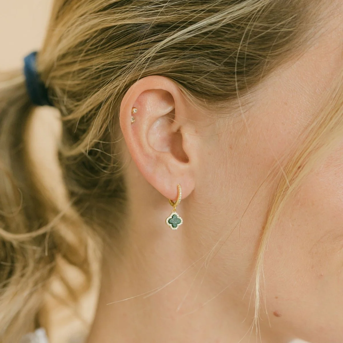 Clover Hoops with Malachite and Cubic Zirconia (Silver) - Image 3