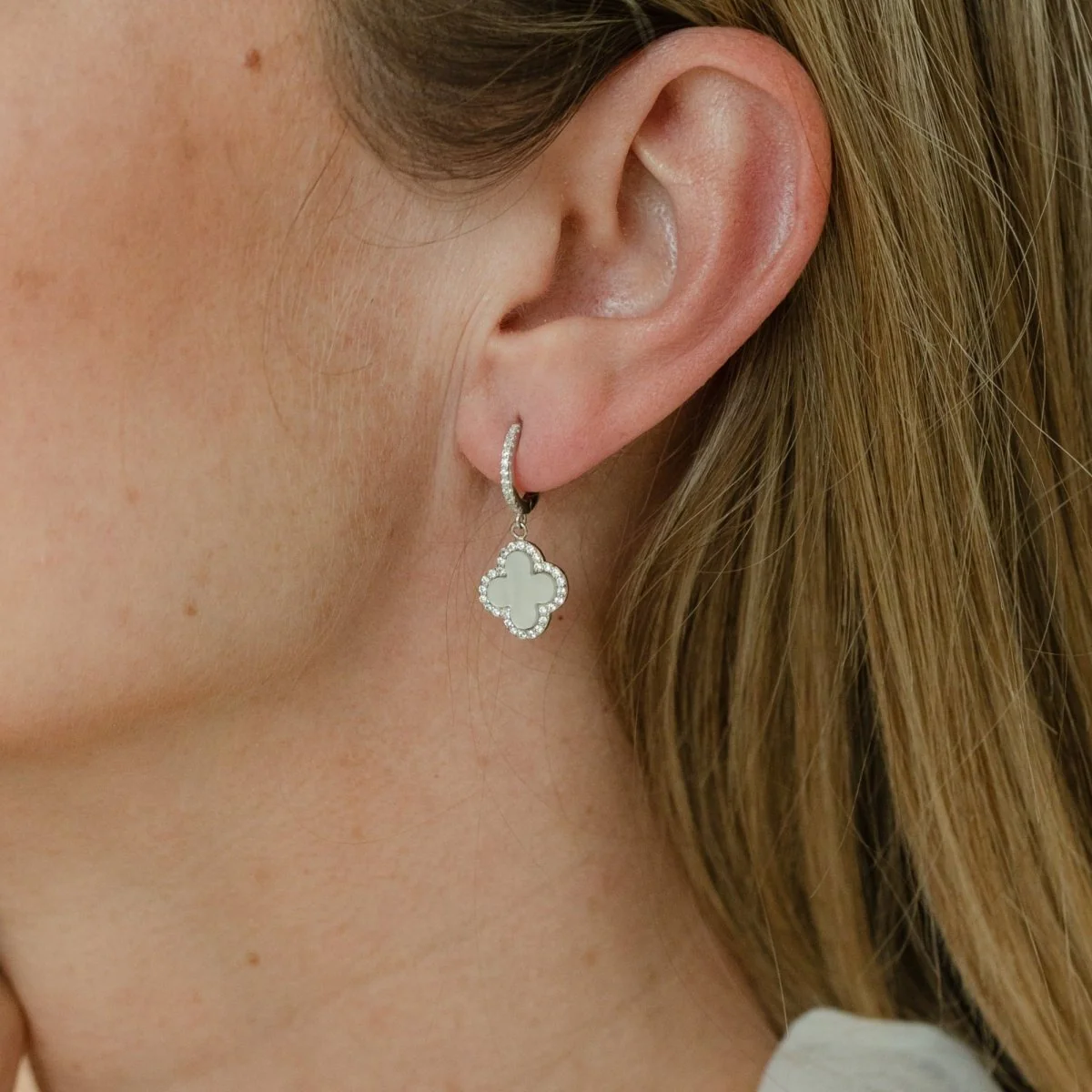 Clover Hoops with Mother of Pearl (Silver) (Large) - Image 3