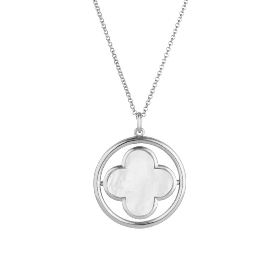 Clover Silver Large Swivel Necklace with Mother of Pearl (Long)