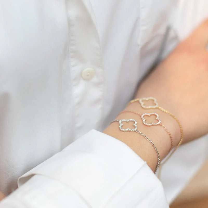 Clover Bracelet with Cubic Zirconia (Gold) - Image 4