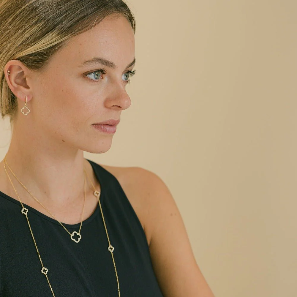 Clover Necklace with Cubic Zirconia (Gold) - Image 3