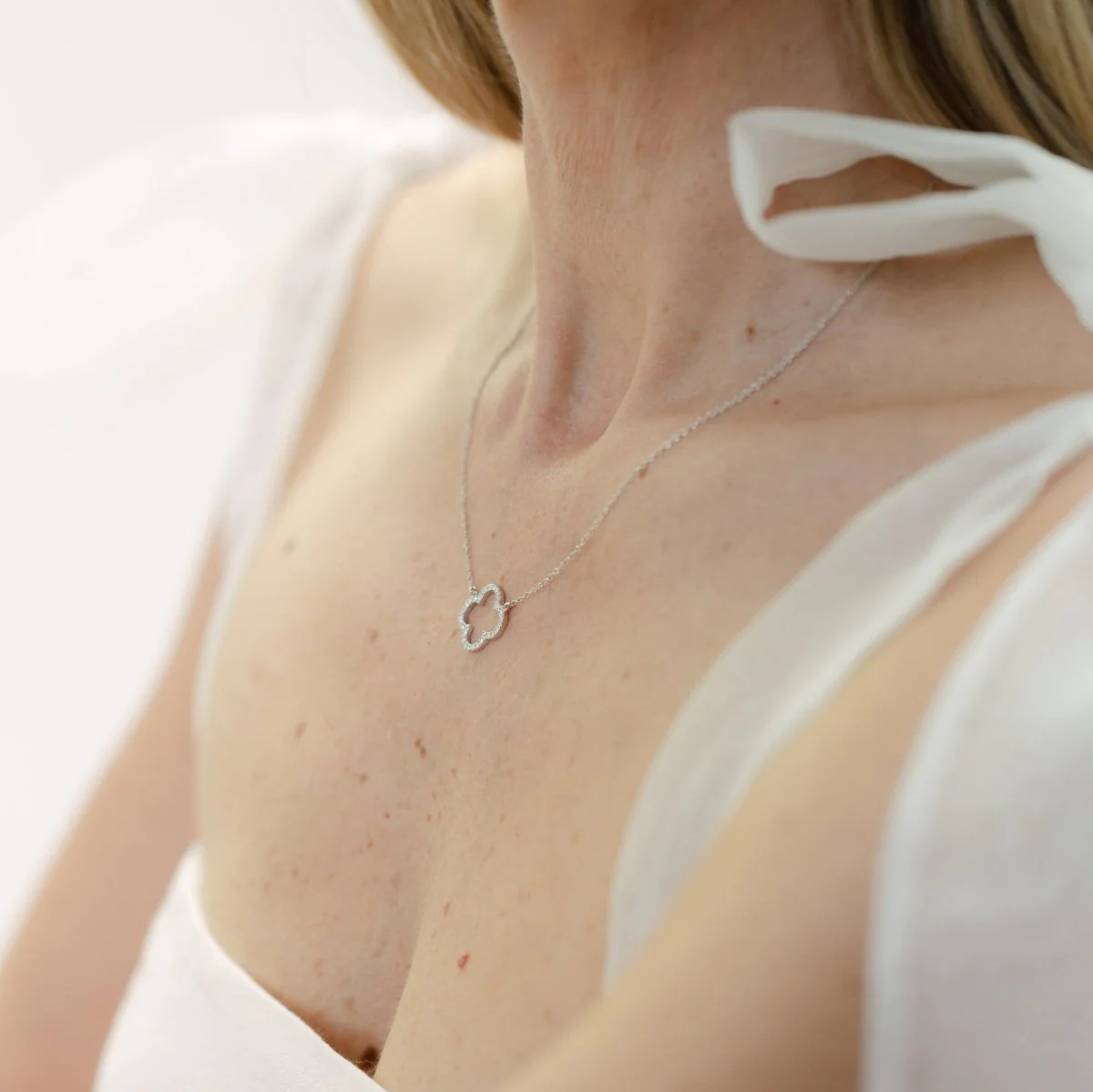 Clover Necklace with Cubic Zirconia (Gold) - Image 4