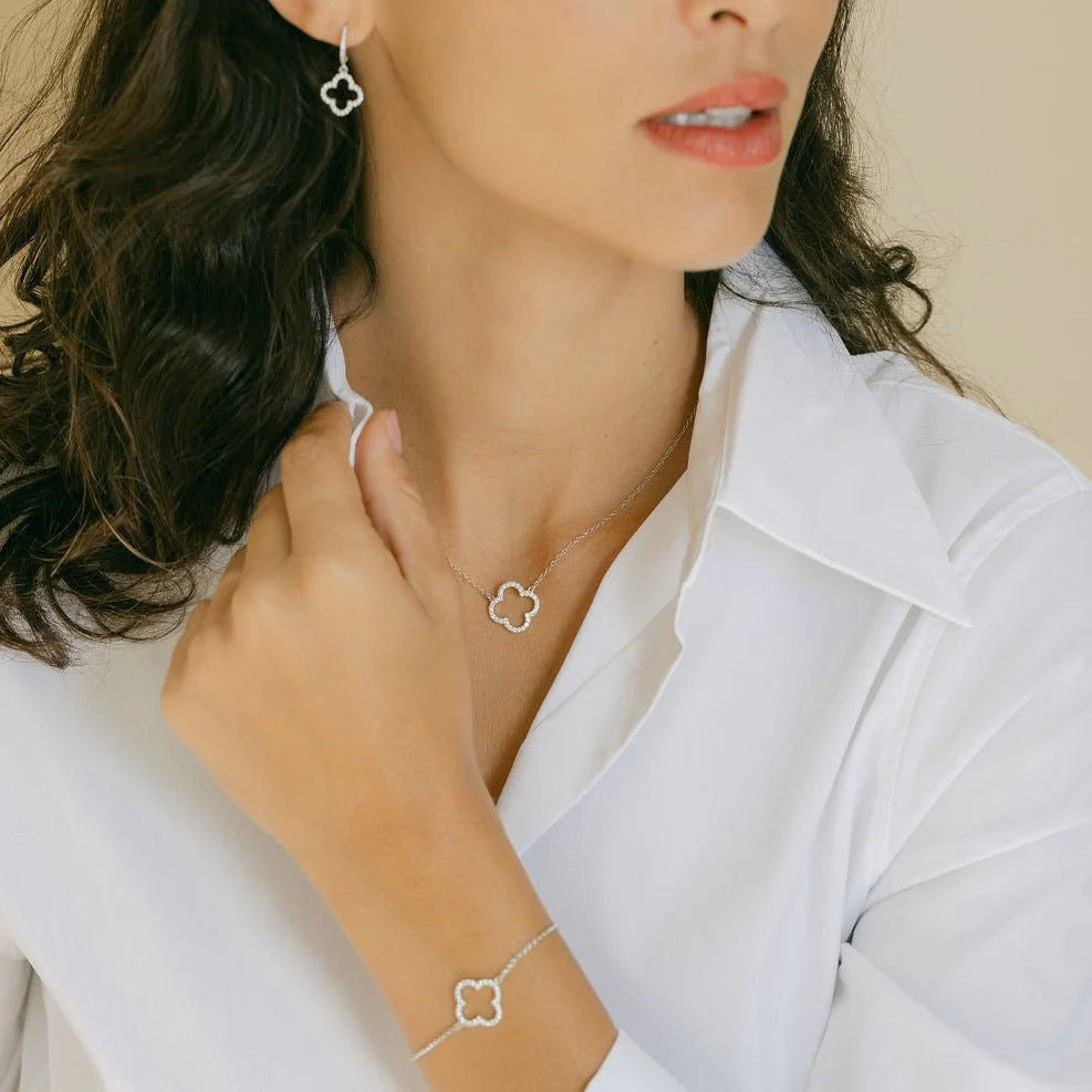 Clover Necklace with Cubic Zirconia (Silver) - Image 4