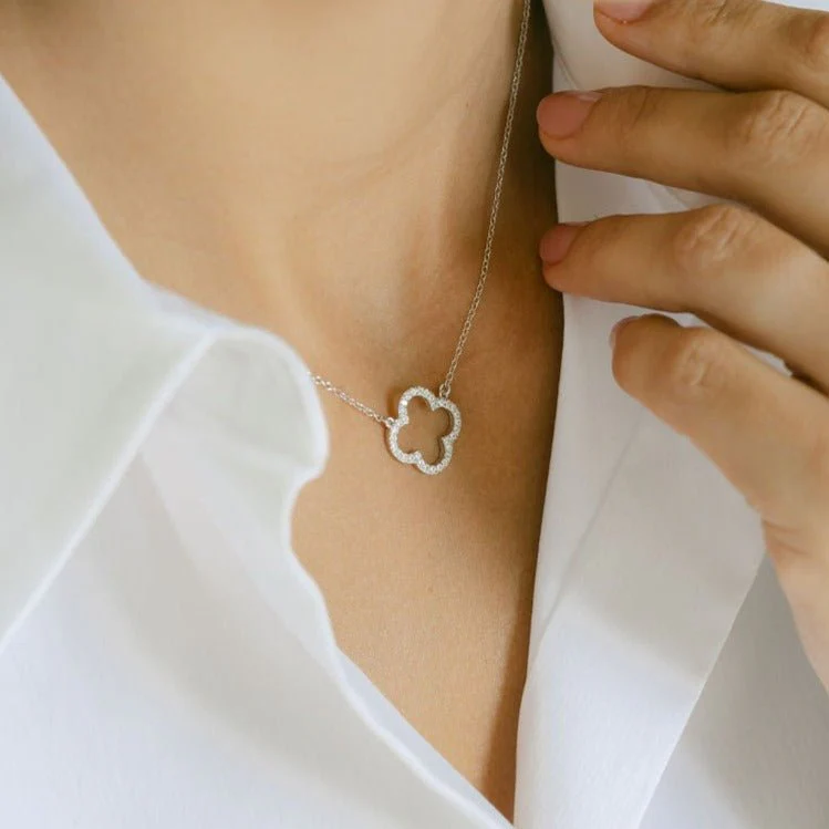 Clover Necklace with Cubic Zirconia (Silver) - Image 5