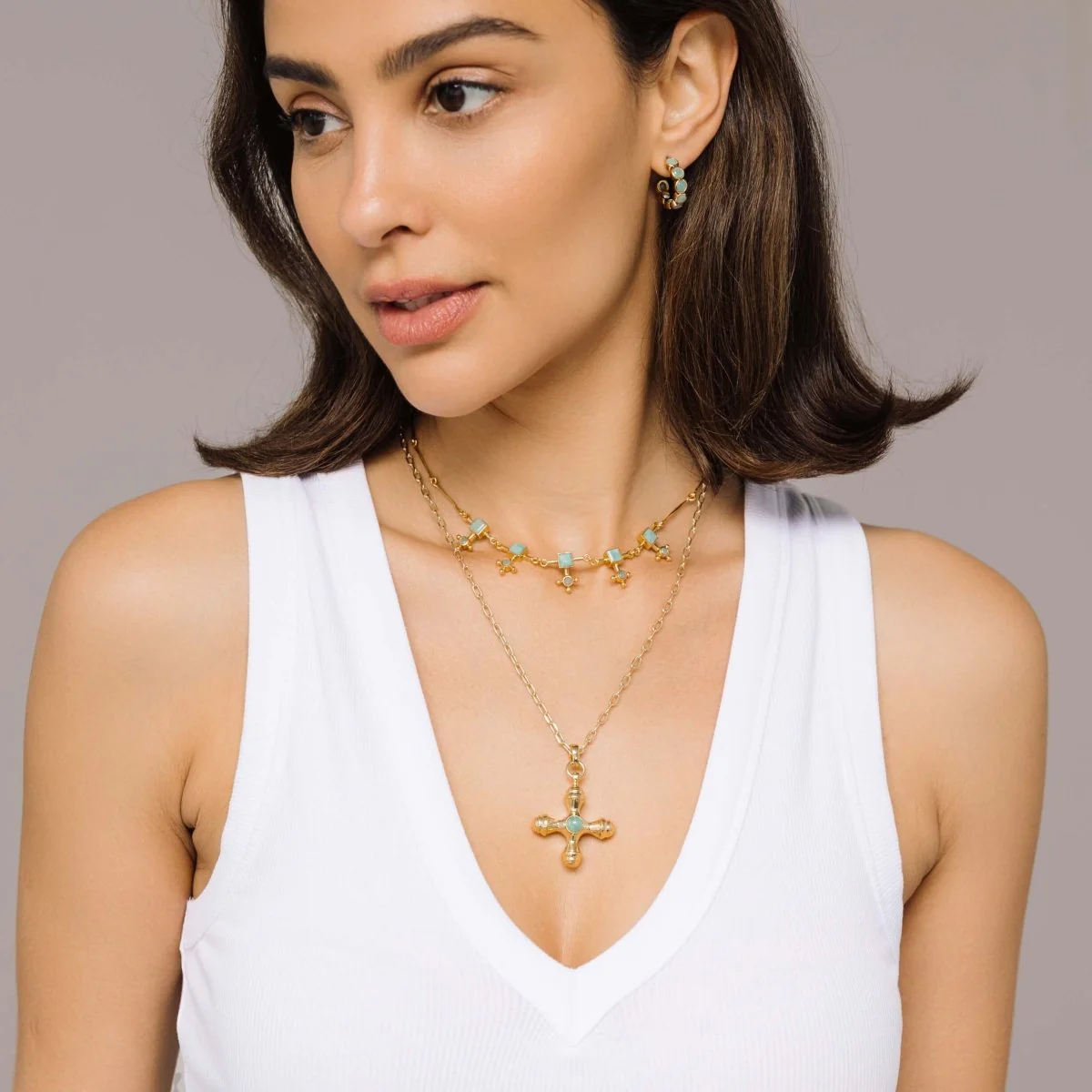 Cross Amazonite Gold Choker Necklace - Image 4