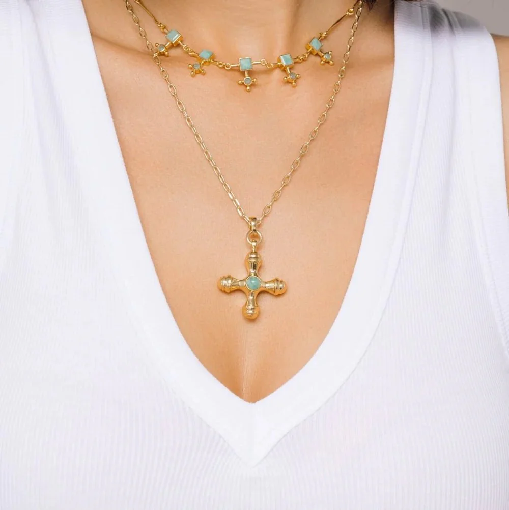 Cross Green Onyx Gold Necklace - Image 3