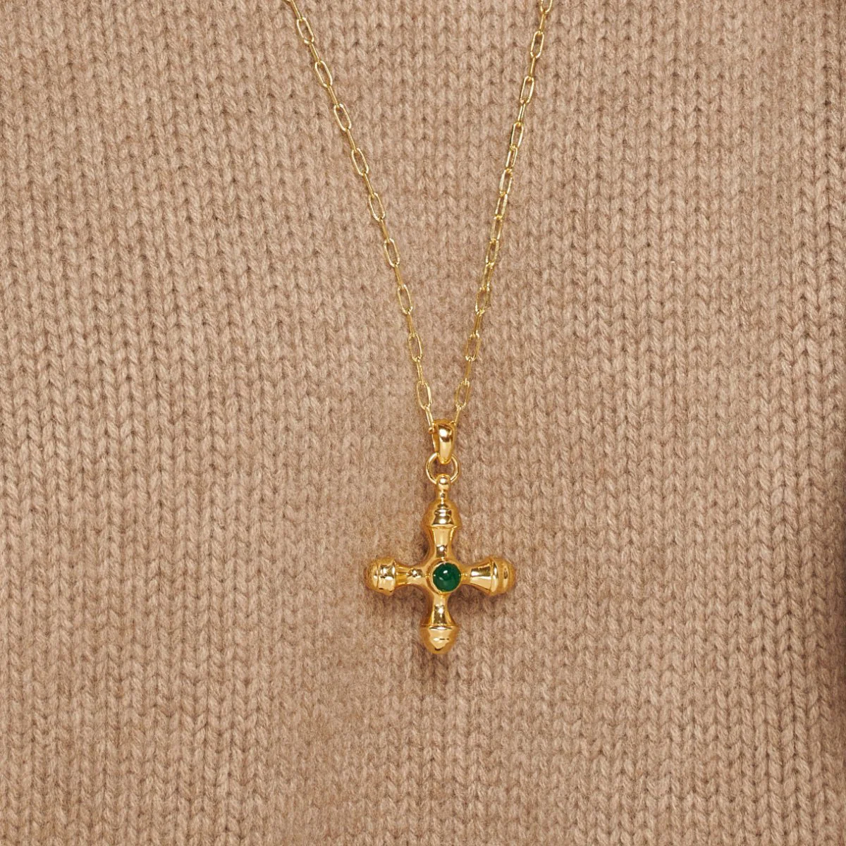Cross Green Onyx Gold Necklace - Image 4