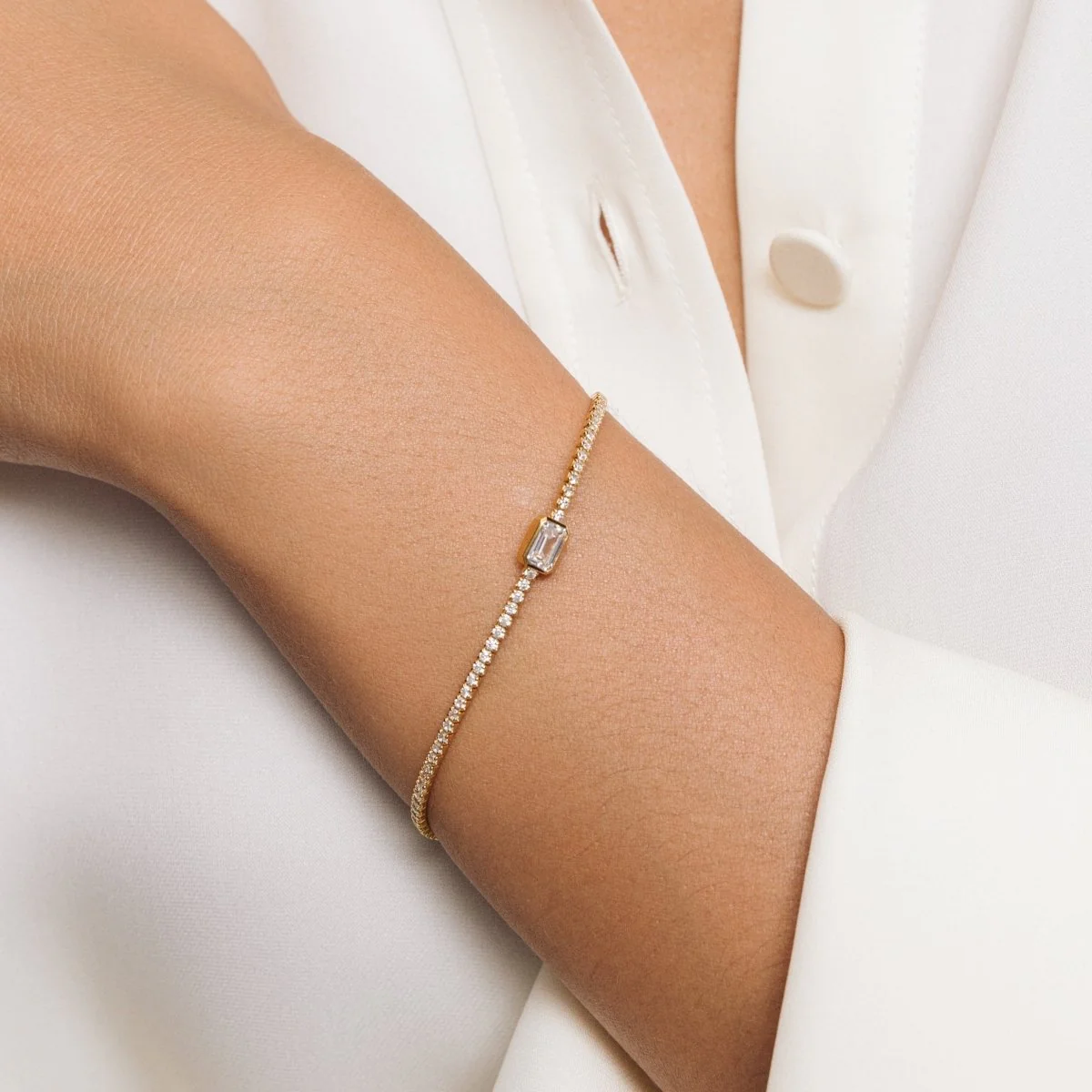 Cubic Zirconia Baguette Silver Bracelet - Image 2