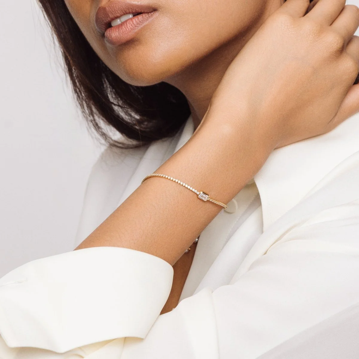 Cubic Zirconia Baguette Silver Bracelet - Image 3