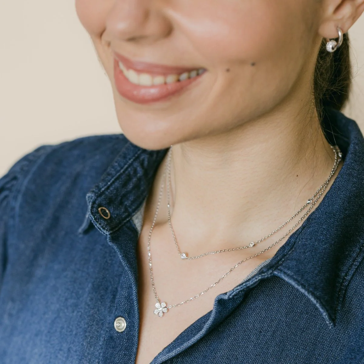 Daisy Silver Necklace with Cubic Zirconia - Image 3