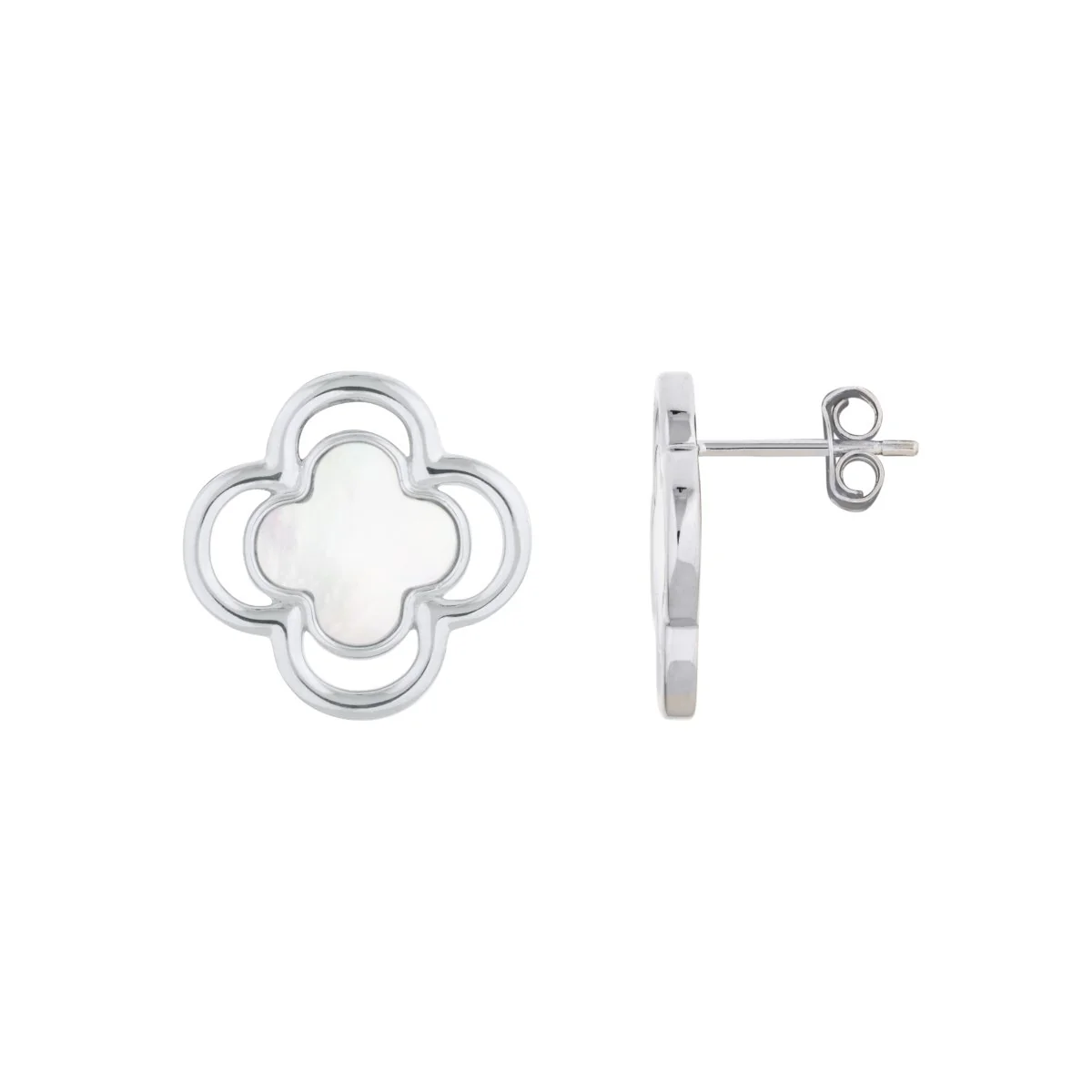 Double Clover Silver Stud Earrings with Mother of Pearl