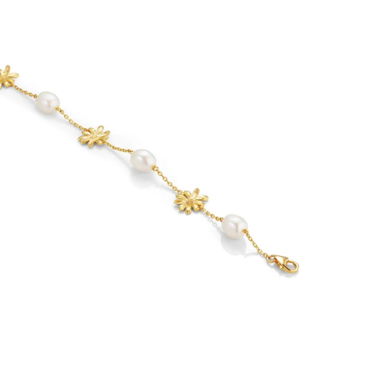 Daisy Flower and Pearl Gold Chain Bracelet - Image 3