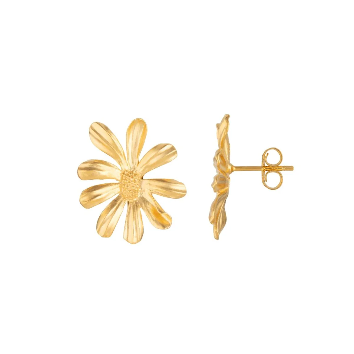 Daisy Flower and Pearl Gold Stud Drop Earrings - Image 5