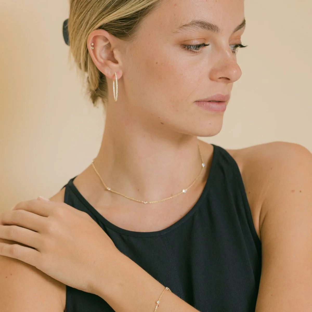 Silver Hoop Earrings with Cubic Zirconia - Grace - Image 3