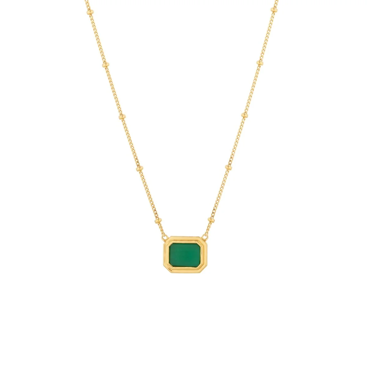Green Agate Gold Beaded Chain Necklace
