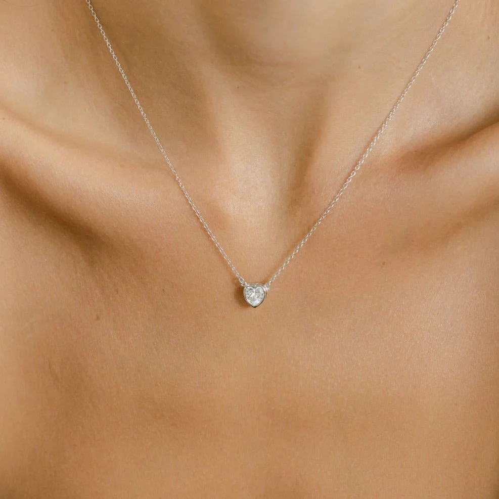 Heart Silver Necklace with Cubic Zironia - Image 3
