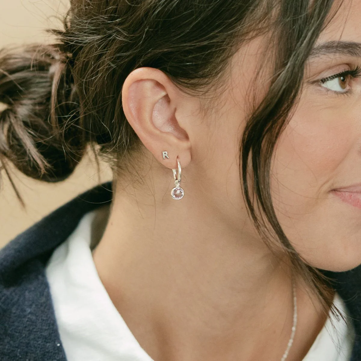 Silver Mini Initial Stud Earring (Sold as a single stud) - Image 5