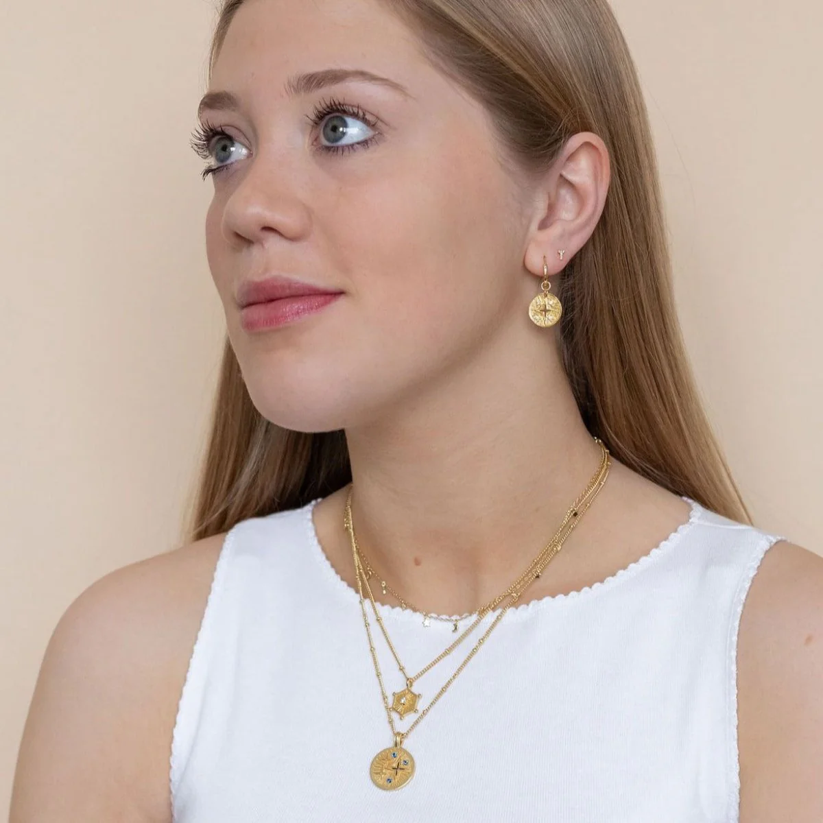 Initial Mini Stud Gold Earring with Cubic Zirconia (Sold Individually) - Image 3