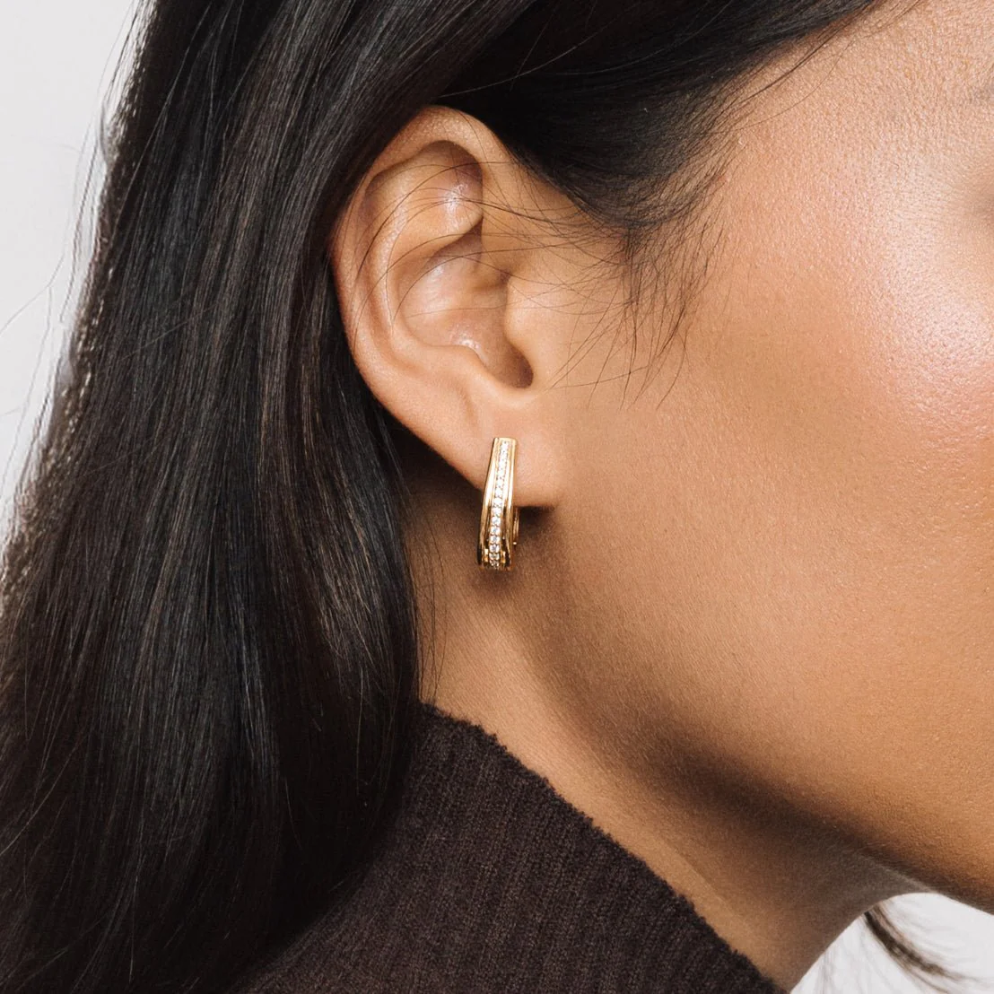 Large Gold Classic Hoop Earrings with Cubic Zirconia - Image 3