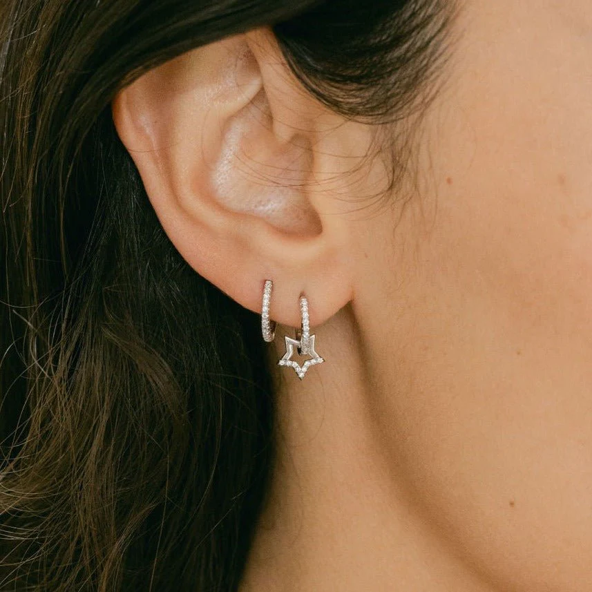 Mini Star Silver Hoop Earrings with Cubic Zirconia - Image 3