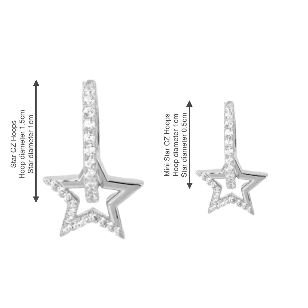 Mini Star Silver Hoop Earrings with Cubic Zirconia - Image 4