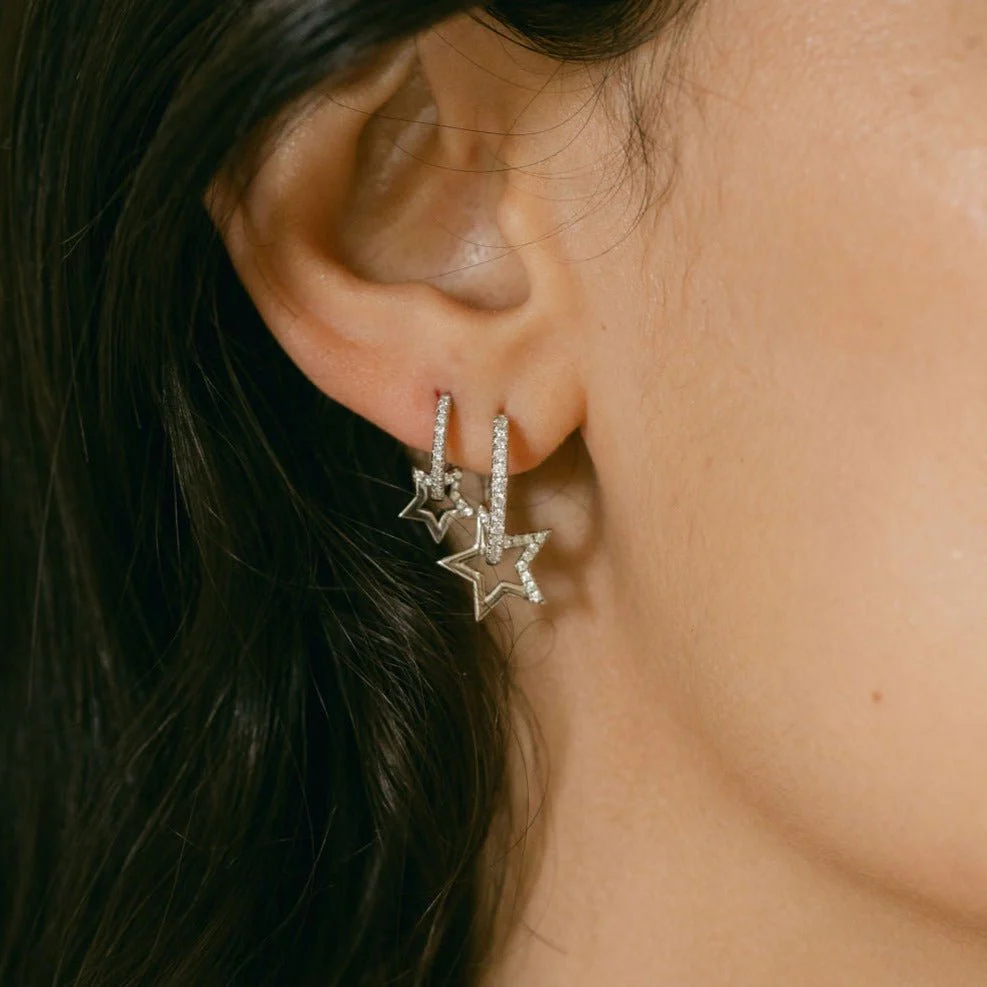 Mini Star Silver Hoop Earrings with Cubic Zirconia - Image 5