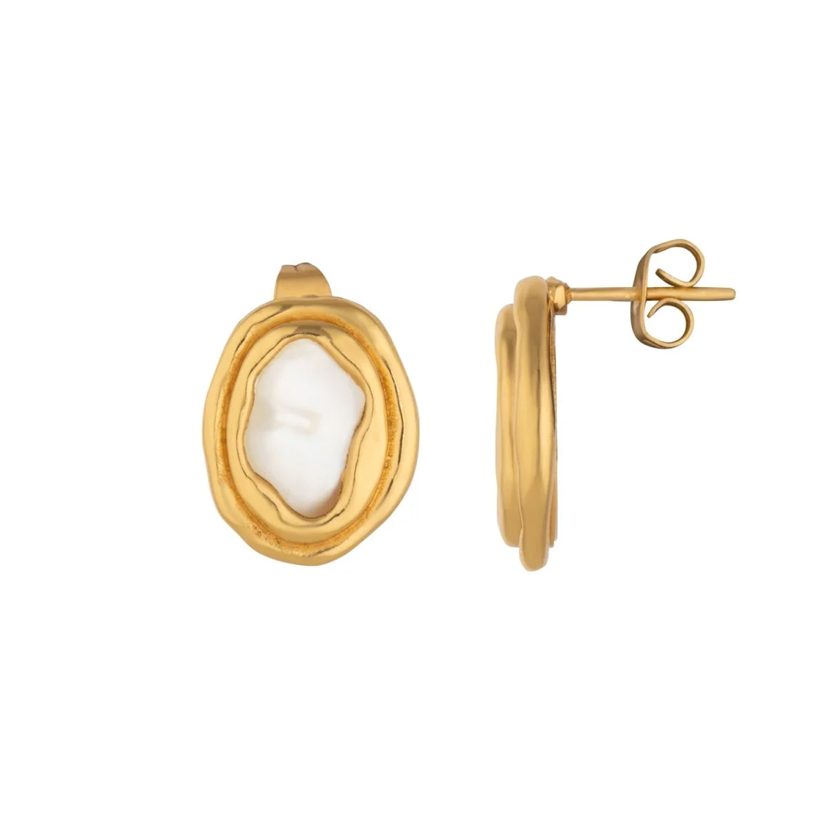 Mother of Pearl Statement Gold Stud Earrings