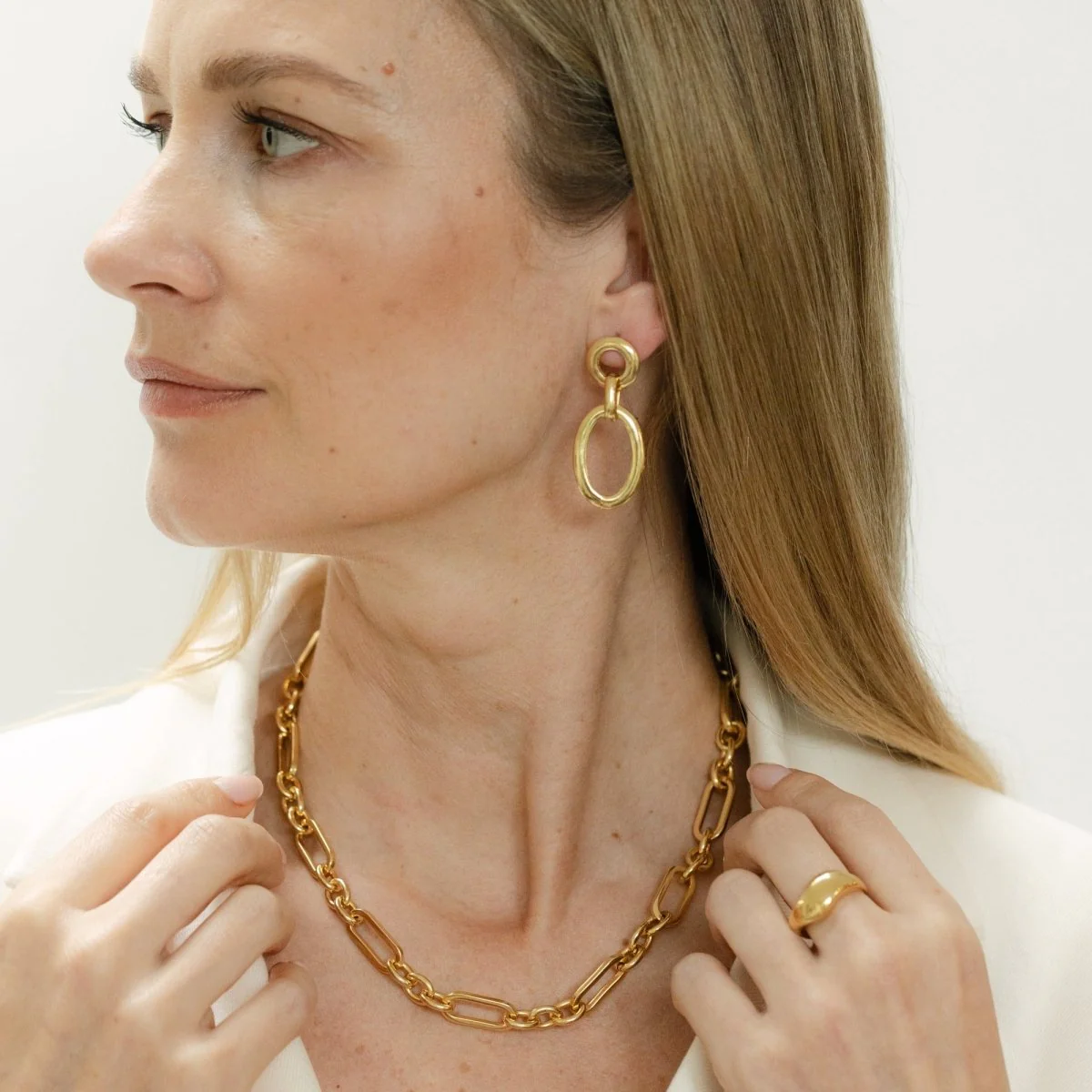 Oval Link Gold Chain Drop Earrings - Siena - Image 4