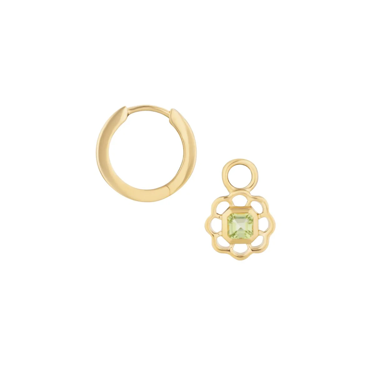 Peridot Gemstone Flower Gold Drop Hoop Earrings - Image 3