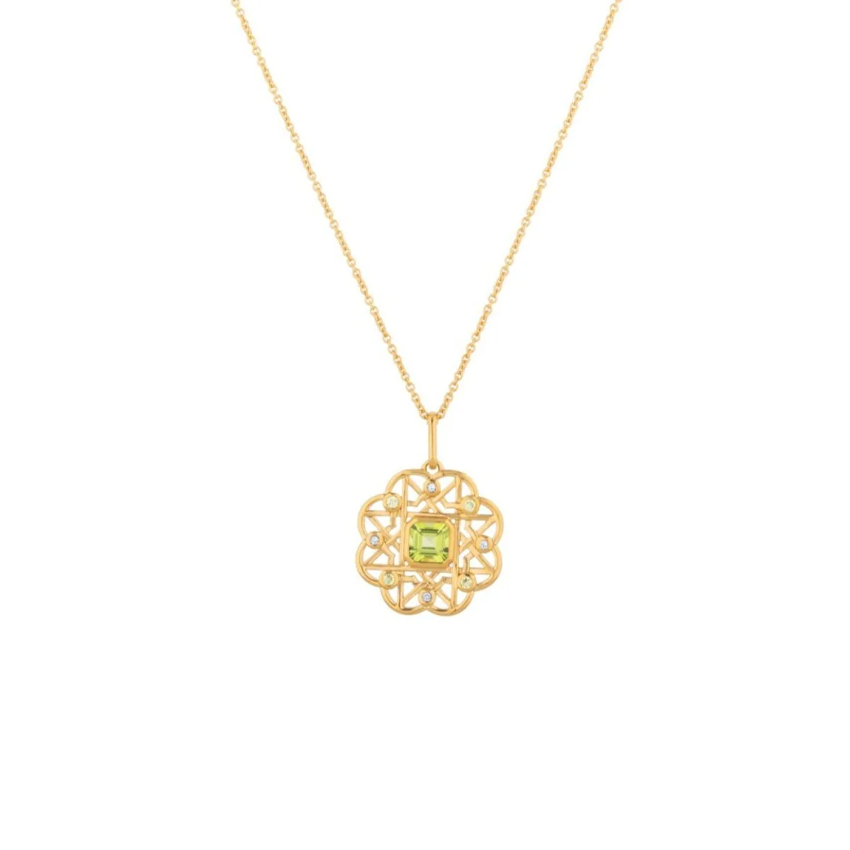 Peridot Gemstone Flower Gold Necklace