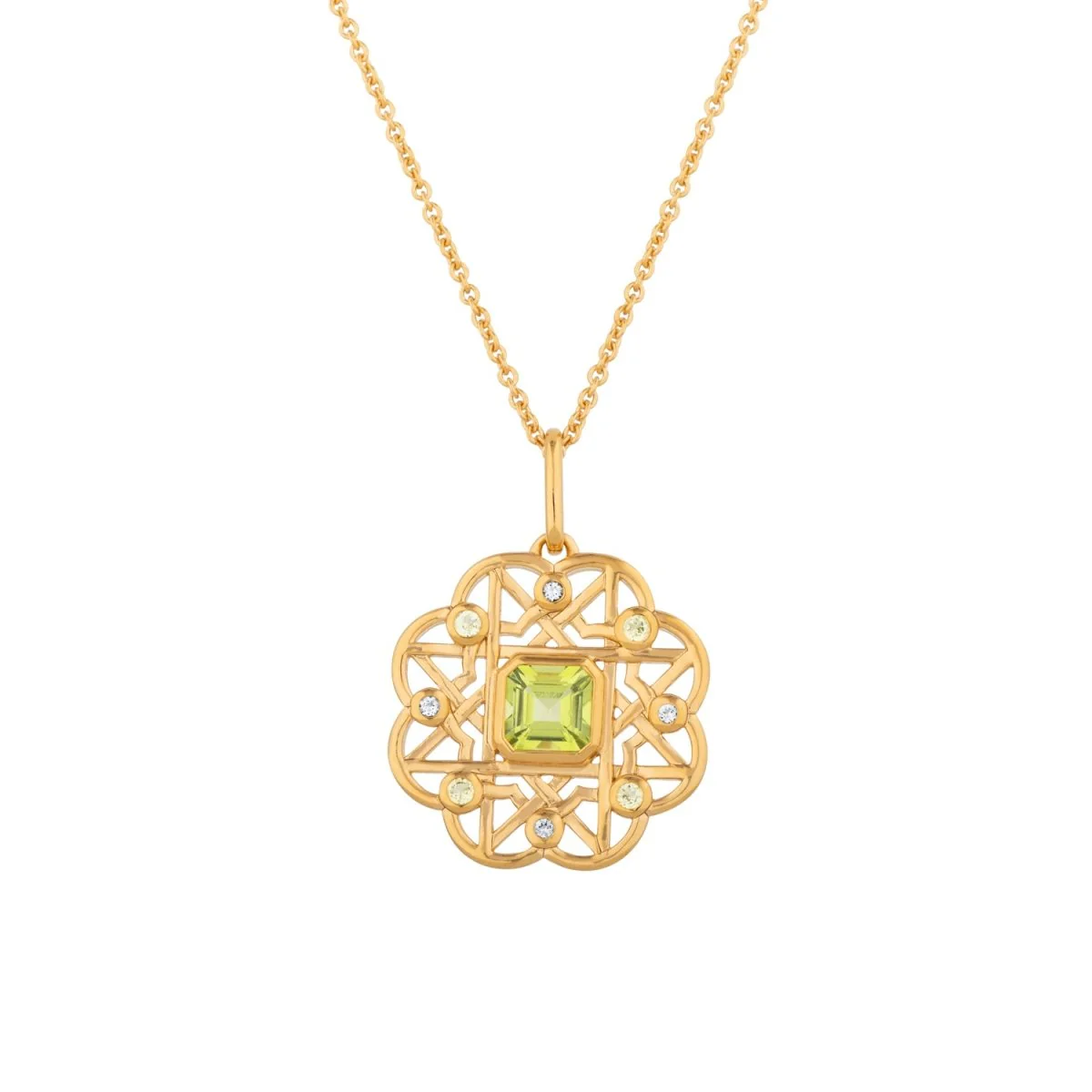 Peridot Gemstone Flower Gold Necklace - Image 3