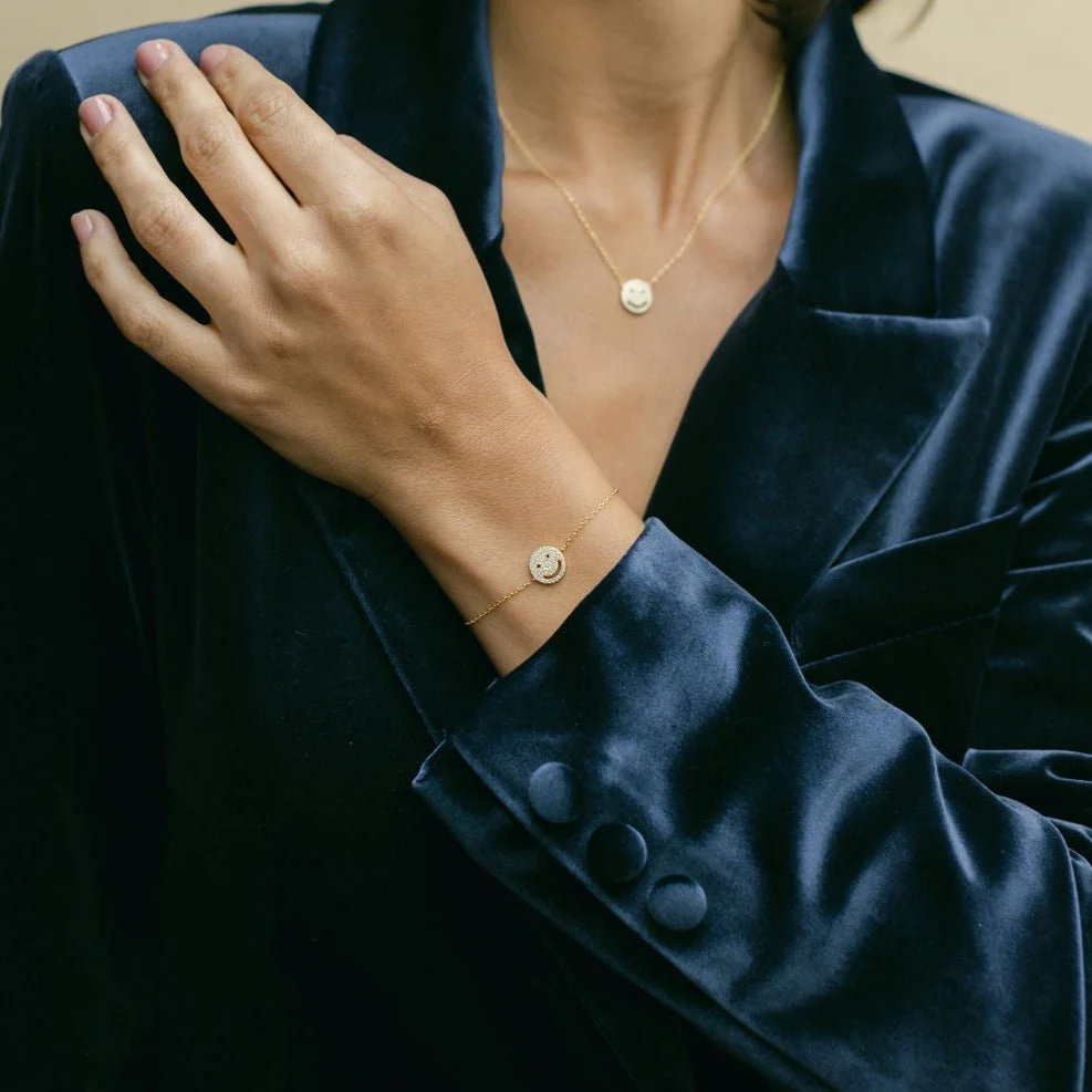 Gold Smiley Bracelet with Cubic Zirconia - Image 3