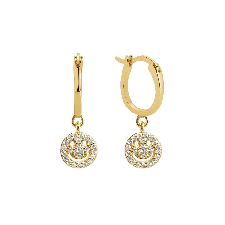 Smiley Gold Hoop Earrings with Cubic Zirconia