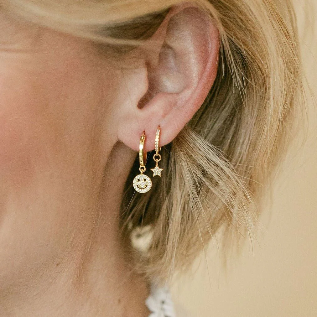 Smiley Gold Hoop Earrings with Cubic Zirconia - Image 4