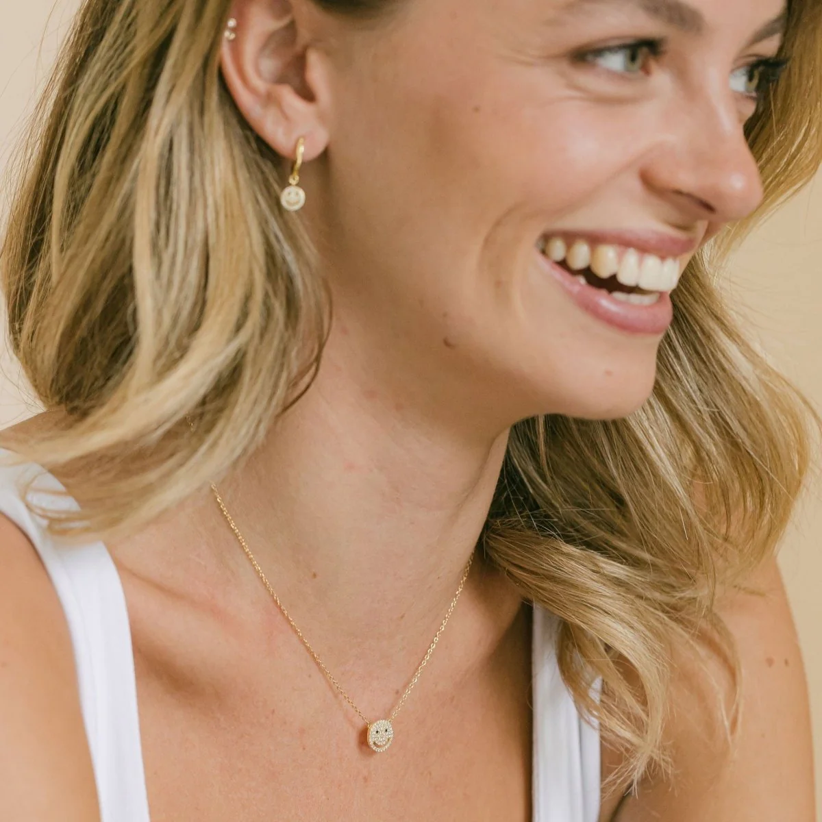 Smiley Gold Necklace with Cubic Zirconia - Image 3