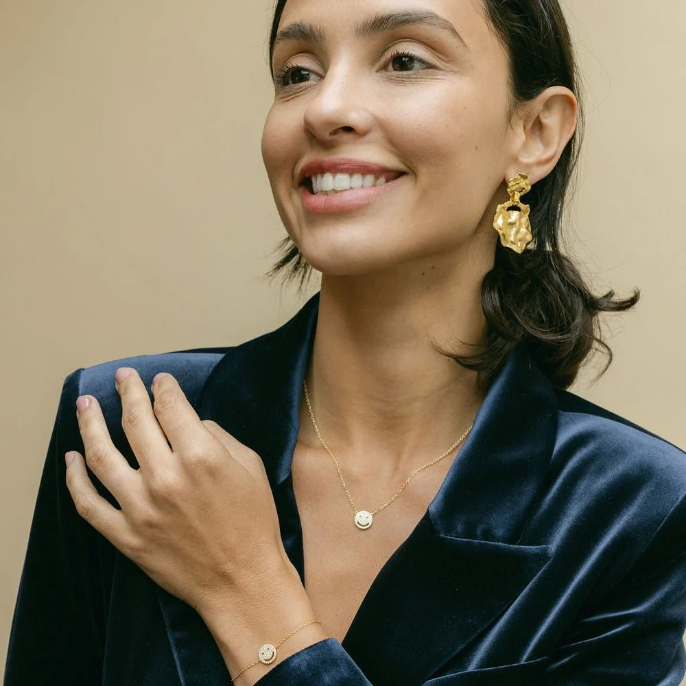 Smiley Gold Necklace with Cubic Zirconia - Image 5
